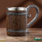 Meyas Carafe à bière en bois,tasse à bière en acier inoxydable, chope à bière, chope à bière pour bar,gobelet pour café 17oz/500ml