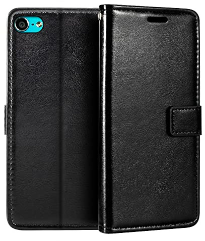 Brieftaschen-Lederhülle für iPod Touch 5 - Schwarz | 4 Business-Style magnetisches Flip-Cover mit Kartenschlitzen, Bilderrahmen und verstecktem Wallet