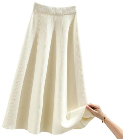 SUIUOI Jupe en velours côtelé pour femme avec taille haute et ligne A, style vintage, élégante et chaude pour l'hiver - Parfaite pour toutes les occasions, 2 # blanc., taille unique