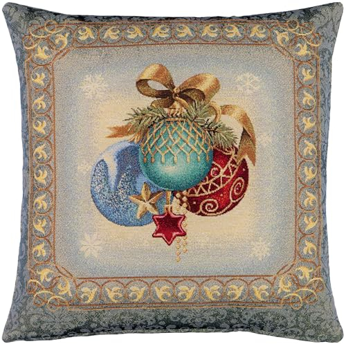 Espamira Kissenhülle Weihnachten 45x45 Gobelin Weihnachtskugeln Kissenbezug Glitzer Dekokissen Sofakissen Beidseitig Gewebt Stoff Eckig Reißverschluss