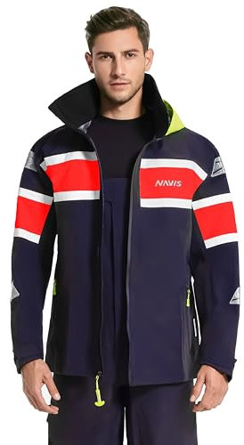 Navis Marine Sailingwear Wasserdichte Segeljacke für Herren - Winddicht, Atmungsaktiv, Coastal Sailing Jacket Verdeckter Kragen und verstellbare Kapuze, Outdoor 347 (Dunkle Marine,L)