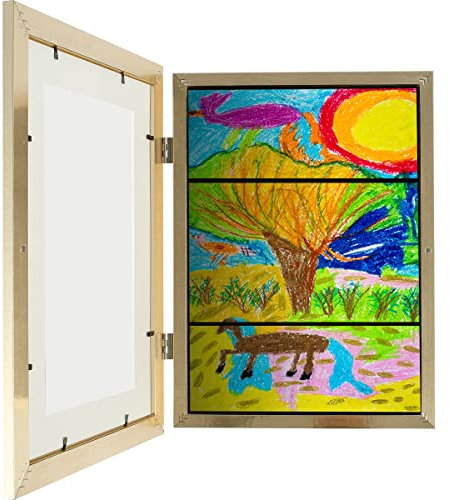 IXTIX Bilderrahmen für Kinderzeichnungen, A4 Befüllbar Kunstfotorahmen für Kinder, Aufklappbar Kinder Kunst Bilderrahmen, Frontöffnung Bilderrahmen für Kunstwerke 1 Stück (Gold)
