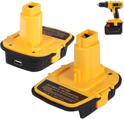 2 Packs DM18D Battery Adapter with USB, Replace DCA1820 for DeWalt 20V & for Milwaukee M18 Lithium Battery to for DeWalt 18V NiCad & NiMh Battery Tools