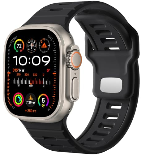 CeMiKa Kompatibel mit Apple Watch Ultra 2/Ultra Armband 49mm 45mm 46mm 44mm 42mm Herren, 26mm Verstellbare Silikon Sport Loop Ersatzbänder für iWatch Series 10 9 8 7 SE 6 5 4 3 2 1,Schwarz