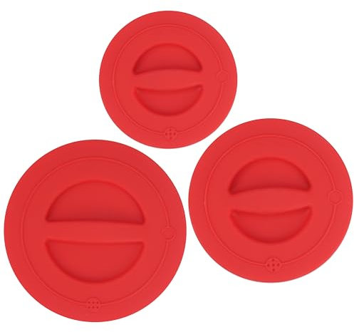 Silicone Lids Fits 1 Cup & 2 Cup & 4 Cup Pyrex Tempered Glass Liquid Measuring Cups, Food-Grade Silicone Replacement Lid, Red, Microwave & Dishwasher Safe - 3 Pack, Lid Only