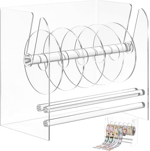 Clear Acrylic Label Holder w/5 Dividers, Desktop Tape Dispenser Office Home