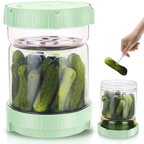 LIVSGNISTA 50oz Hourglass Large Pickle Jar with Strainer Flip for Pickle Lovers,Large Capacity Pickle Jar, Cucumber Kimchi Juice Separator,Green