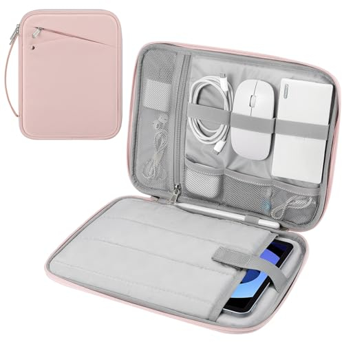 MoKo Housse de Protection 9-11 Pouces avec Poignée, Sac de Voyage Rembourré pour Nouvel iPad Air 11 Pouces M3 2025, iPad A16 11, iPad Pro 11 M4, iPad 10/9/8/7, Tab S9/S8 11, Rose