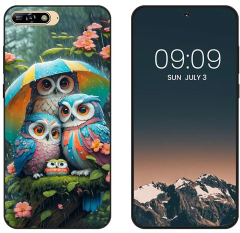 WUACYEAMING für Huawei Y6 2018 Hülle,Mode Schutzhülle Schwarz Handyhülle mit Aesthetic Muster Weich Silikon Dünn TPU Stoßfeste Kratzfest Schutzhülle Cover-Eule