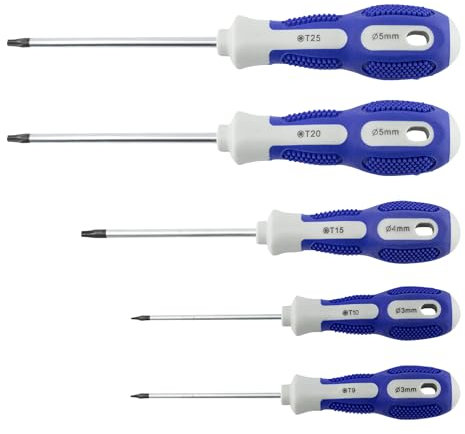bociloy Set di 5 cacciaviti magnetici Torx con impugnatura comoda, in acciaio, set di cacciaviti Torx (T9, T10, T15, T20, T25), blu