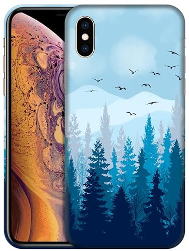 GlamCase for iPhone X/XS / 10, iPhone X/XS / 10 Case - Nature Misty Forest Design Printed Slim & Sleek Cute Plastic Hard Snap on Protective Designer Back Case/Cover for iPhone X/XS / 10 White
