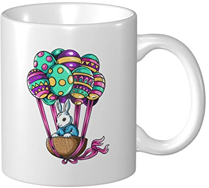 Osterhase im Korb mit fliegenden Balloneiern Kaffeetasse 11 oz doppelseitig bedruckte Tassen Teetasse für tolles Geschenk Büro Zuhause Kaffeetassen