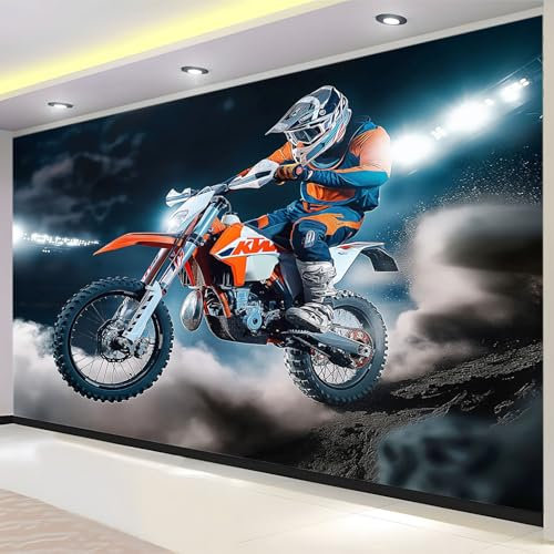 Générique Peinture murale imprimée en 3D Moto Papier peint photo intissé 200 x 140 cm adapté à la du salon de la chambre à coucher de la chambre d'enfant Bleu papier peint mural moderne décoration