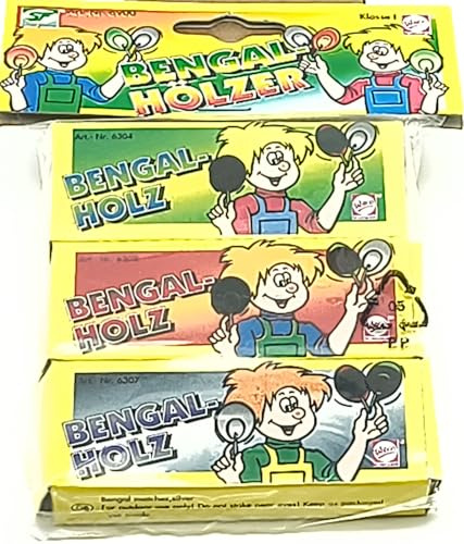 vama 3 Pack Bunte Retro Bengalhölzer in Rot, Grün, Silber mit Reibefläche (Weco-SF)