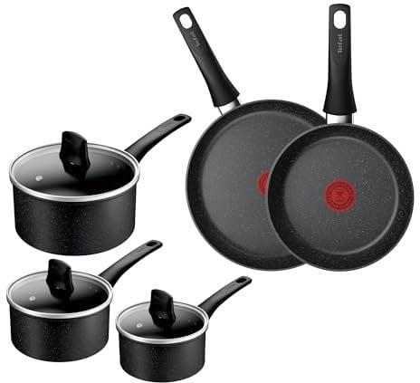 Tefal Titanium Stone Induction Non-Stick 5pc Set: Saucepan 16/18/20 + lids, Frying pan 24/28cm