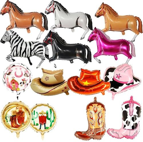 10 Stück Cowboy luftballons, Western Cowboy Thema Party Folienballons Party Supplies Enthalten Cowgirl Hüte, Stiefel, Runder Ball mit Cowboy-Aufdruck
