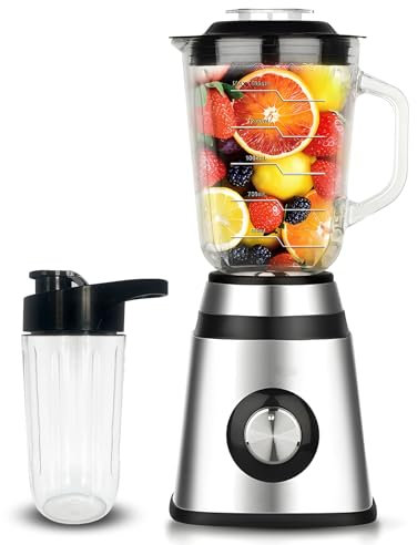 Personal Size Smoothie Blender with Cup for Kitchen 500W Stainless Steel Small Blender 2 Speed Adjustable with 48oz Glass Jar Double Serve Blender for Smoothies Shakes Drinks Baby Complementary