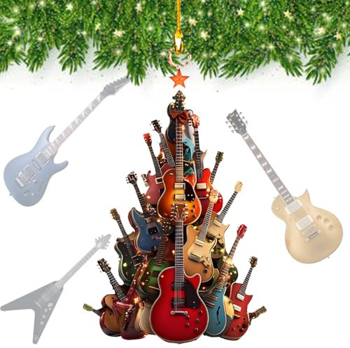 GRFFZX Rockin' Around The Guitar-Christbaumschmuck – Rockin Around The Christmas Tree, 2D-Weihnachtsschmuck aus hochwertigem Acryl mit Gitarre, Weihnachtsschmuck mit Gitarre als Geschenk (1PCS)