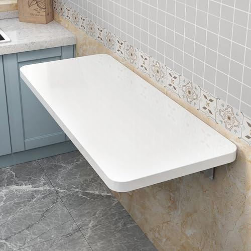 USMGWPBN Klappbarer Wandtisch zur Wandmontage, für Küche, Esszimmer und Büro, platzsparend, weiß, 80 cm x 50 cm