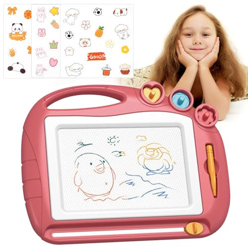 Cerioll Magnetische Maltafel Zaubertafel für Kinder, Magnetische Kinderschreibtafel mit 4 farbzonen, 3 Cartoon-Sticker, Kunststoff (100%), Kindergerecht (Child-Friendly), Grün, Blau, Rot, Warm