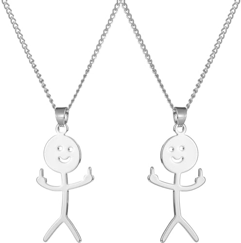 EAVUYIS 2Pcs Collier Drôle De Griffonnage, Doigt D'Honneur Collier, Collier De Geste Du Doigt Du Milieu En Érection D'Allumette Cadeau Drôle (Argent)