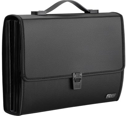 Fisarmonica Porta Documenti Espandibile 26 Tasche Cartella Portadocumenti A4 Plastica Grande Capacità Cartella dei File con Manico per Casa Scuola Ufficio Viaggio Nero