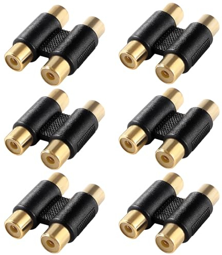 KUOQIY 6 PCS RCA 2 Female to 2 Female Coupler, Twin RCA Phono Coupler Adapter, for Record Player CD MP3 Reciever Amplifier Stereo Phono Cable, Gold Plated