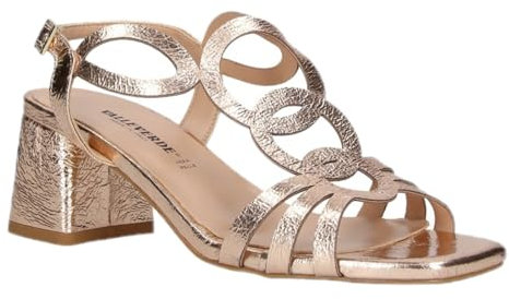 Valleverde 18155 Sandali Eleganti con Tacco 6 cm, Design Intrecciato, Disponibile in Vernice Nero e pelle Laminata Oro Rosa (Rose, Sistema Taglie Calzature EU, Adulto, Donna, Numero, Media, 36)
