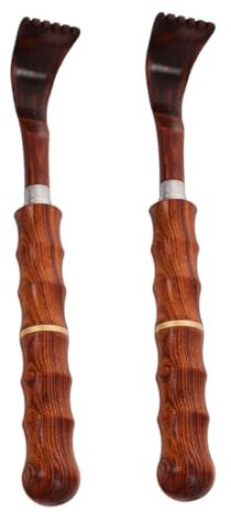 Milisten 2 Piezas cosquillas de sándalo herramienta masajeador de espalda rascador de espalda manual portátil masajeador de espalda telescopico Acero inoxidable Marrón claro