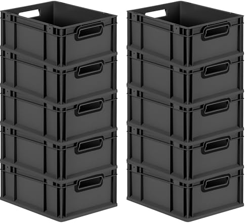 PROREGAL SuperSparSet 10x Eurobox NextGen Color | HxBxT 17x30x40cm | 16 Liter | Griffe schwarz offen | Glatter Boden | Schwarz | Eurobehälter, Transportbox, Transportbehälter, Stapelbehälter
