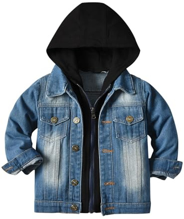 Cappotto Jeans Bambino con Cappuccio e Bottoni Caldo Giacca Maniche Lunghe in Pile Moda Giubbotto Invernale Bambini Top Casual Cappottos Tinta Unita Giaccas Antivento Ragazzo e Ragazza per 1-10 Anni