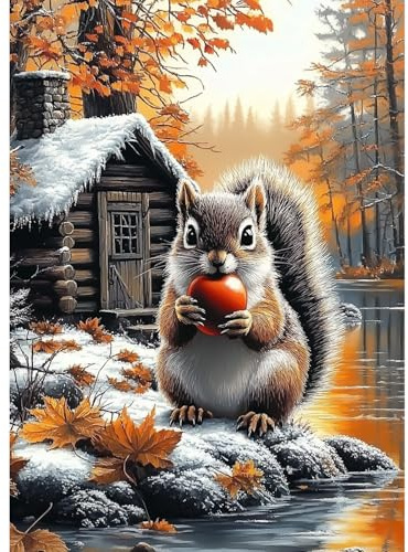 CEOVR Diamond Painting Bilder Kit Erwachsene,Eichhörnchen 5D Diamond-painting 30x40cm,Diamant Art Set,Eichhörnchen am Fluss