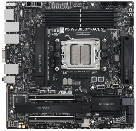 ASUS Pro WS B850M-ACE SE AMD Micro-ATX Mainboard (mit Server-Grade IPMI Management, PCIe 5.0 x 16, e 5.0 M.2, e 5.0 MCIO, U.2 Anschluss, 10Gb und 2.5Gb Ethernet, bereit für USB4)