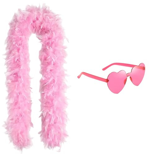 CERCTLA Federboa, 2M Modischer Feder Boa mit Herzförmigen Randlosen Sonnenbrillen, Boa aus Federn, Turkey Feather Boas Dekorieren für Verkleidung, Mottoparty, Karneval, Cosplay, Halloween (Rose)