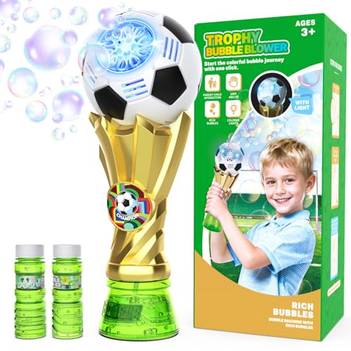Fußball Seifenblasenmaschine Kinder, inkl. 2 x 115ml Seifenblasen, Gartenspielzeug & Romantische Seifenblasen für Hochzeit, Outdoor Spielzeug Sommer für Jungen & Mädchen