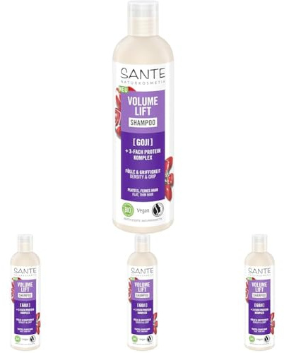 SANTE Naturkosmetik Volume Lift Shampoo - 250 ml - mit Bio-Goji & 3-Fach Protein Komplex - für feines & plattes Haar - silikonfrei & vegan - dermatologisch getestet (Packung mit 4)