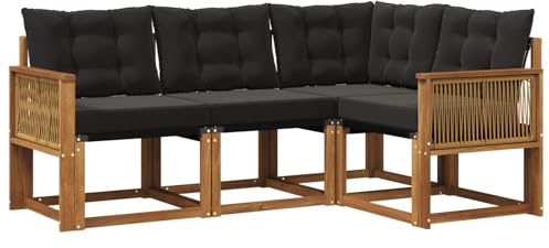 vidaXL Outdoor-Sofagarnitur mit Kissen 4 pcs Natürlich und Schwarz, Gartenmöbel, modernes Sofa-Set für draußen, Loungebereich, haltbare Terrasse zum Entspannen und Wohlfühlen