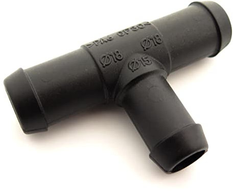 227s Twin 18mm to 15mm T-Piece Hose Connectors to Join Water, Fuel & Breather Pipes - Resistant to Fuels, Oils & Coolant - For Use Between -30C & 140C - Nylon PA66 - Black - 2 Pack