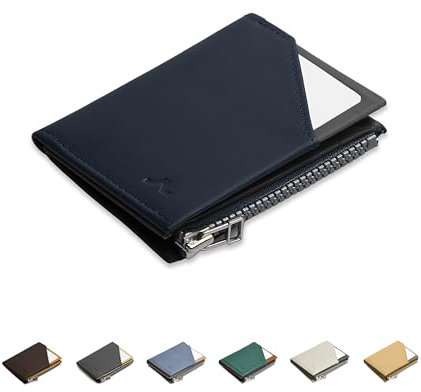 ROIK Geldbörse Klein Herren Blau – Kreditkartenetui Leder mit RFID Schutz – Slim Wallet Herren – 9 Karten Mini Portmonee für Herren – Kompakte Ledergeldbörse für Männer – Zip Coin Blue Stone