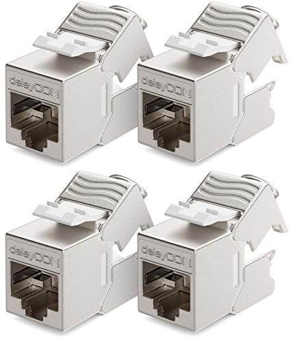 deleyCON 4x Mini Keystone CAT 6a Jack Module Version Courte 30 mm (3cm) 10 Gbit/s Blindé STP Prise RJ45 Compatible CAT7 CAT6 CAT6a Câble Réseau Boîte Panneau de Brassage