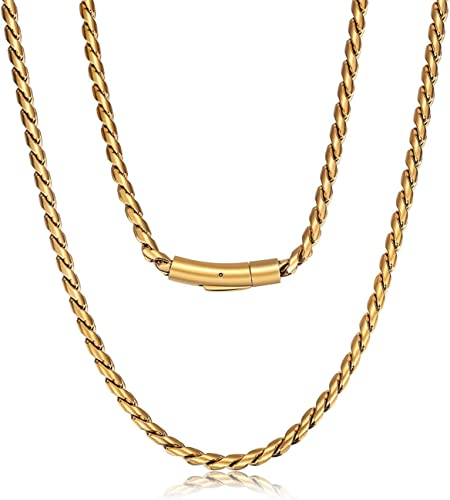 ROWIN&CO Goldkette aus Edelstahl • Herren Damen Gold Halskette • Hip Hop Schmuck Miami Kubanische Kette 45-75 cm | 5 mm • Persönlichkeit Gliederkette Panzerkette. (50)