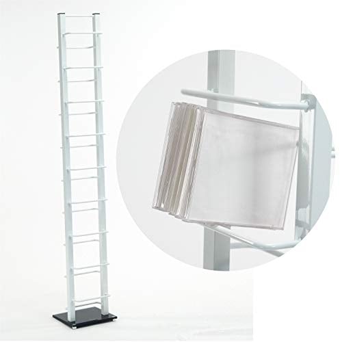 Design CD Regal Tower | 138x20 cm (HxB), Metall mit Glasfuß | stilvolle CD Aufbewahrung, Retro CD Rack für ca 126 CDs, CD Ständer | Farbe: weiß