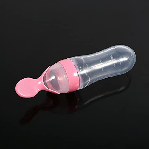 1 unidad de 90 ml, biberón de silicona para bebés y niños pequeños con cuchara, alimentador exprimible de cereales para alimentos frescos, caliente(Rosado)