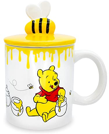 Silver Buffalo Winnie l'ourson Tasse en céramique avec poignée sculptée au miel affamé avec couvercle sculpté, 530 ml