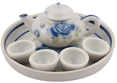 Ruilogod Peonía de cerámica Flor Patrón de hoja Mini placa Tetera Taza Conjunto de té Regalo Artesanal