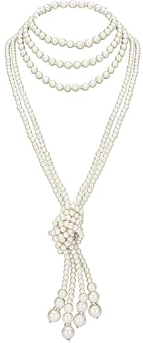 NIDONE Lange Perlenkette Kunstperlen Halskette Set Perlen lange Perlenkette 1920er Jahre Modeschmuck