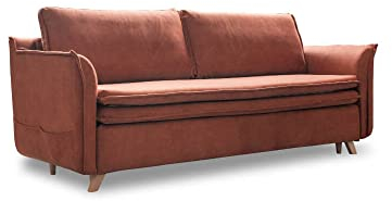 MIUFORM Charming Charlie Slim mit Bettkasten | 3 Sitzer Sofa | 225 x 90 x 85cm Couch | Klappsofa mit Schlaffunktion (Ziegelrot)