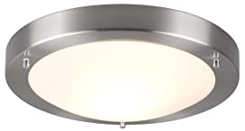 lightling Carlos Deckenleuchte nickel matt, IP44 ideal für Badezimmer, rund Glas opal matt weiß, Durchmesser: 31 cm, Höhe: 8 cm