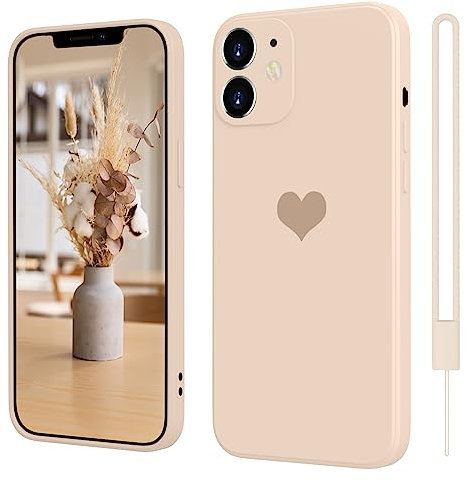 SupVict iPhone 12 Mini Hülle Silikon Case mit Herz, Hanyhülle iPhone 12 Mini Ultra Dünn mit Microfiber, Kratzfeste Rundumschutz Case Stoßfest Slim Schutz Hülle für iPhone 12 Mini 4.7'' Khaki