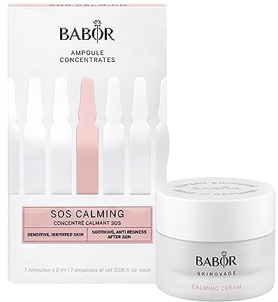 BABOR 2-Step-Calming Set, SOS Calming, Serum Ampullen für das Gesicht, für sofort beruhigte Haut, Ampoule Concentrates, 7 x 2 ml + SKINOVAGE Calming Cream, Gesichtscreme für empfindliche Haut, 50 ml